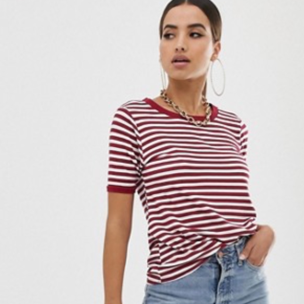 Boohoo Stripe T-Shirt With Contrast Collar